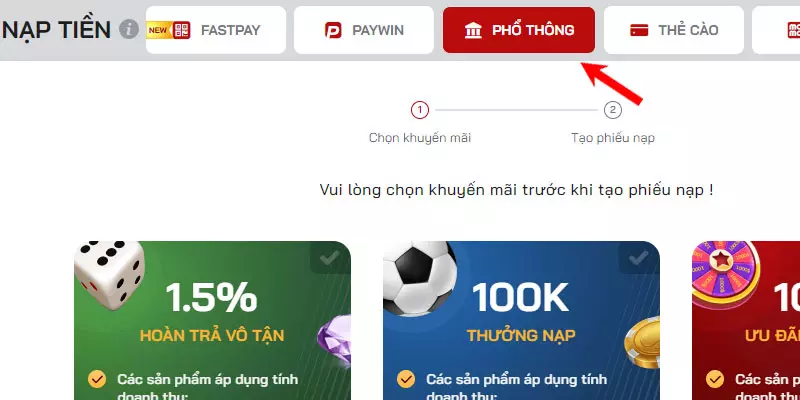 Có nhiều cách thức nạp tiền Red88 phổ thông