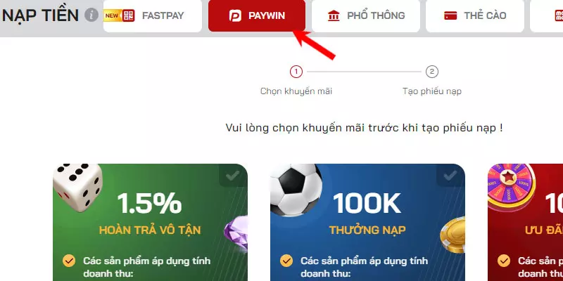 Nạp tiền Red88 bằng phương thức Paywin